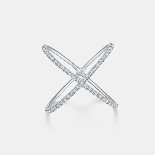 925 Sterling Silver Moissanite Crisscross Ring